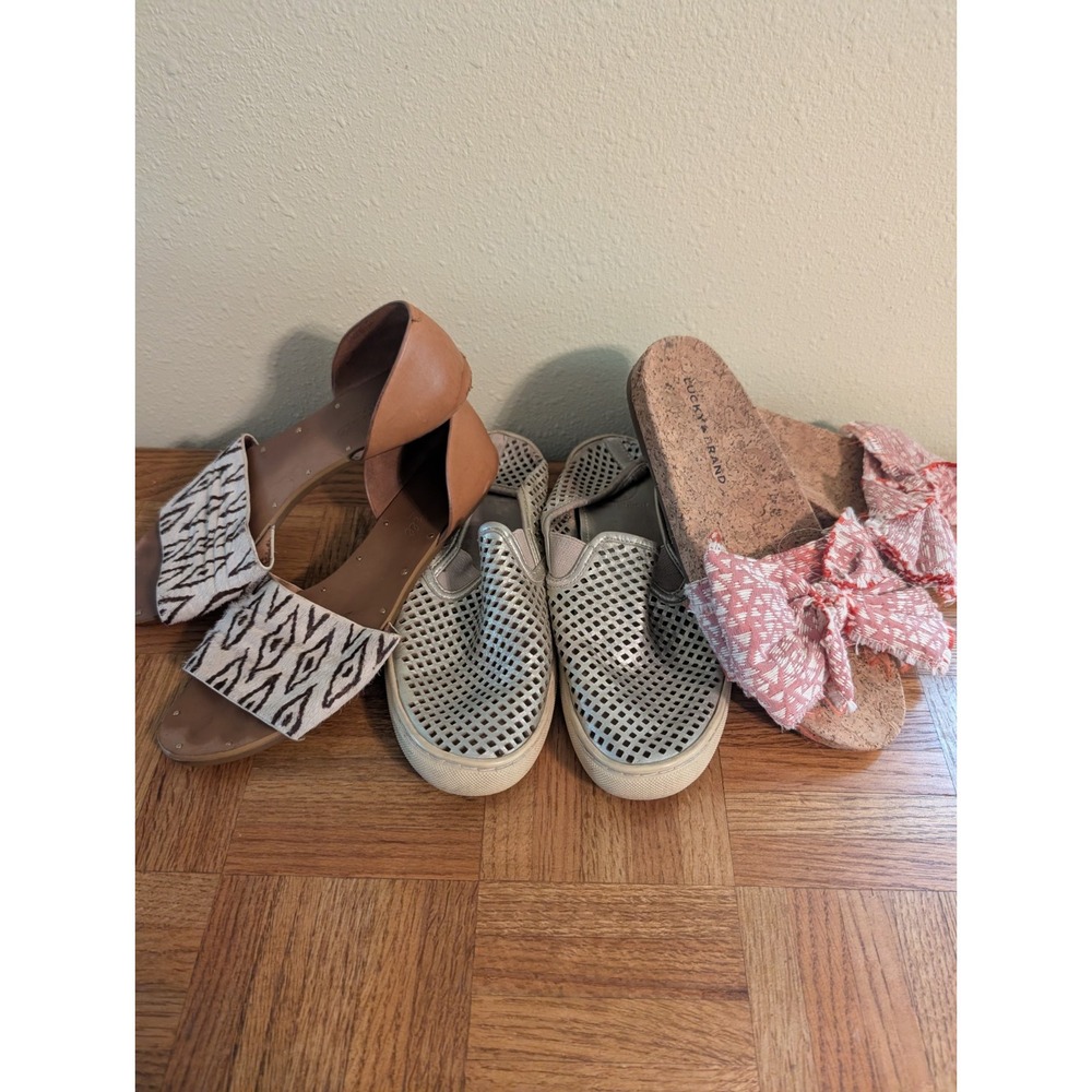 TORY BURCH Madewell Ikat Lucky Brand Bow Sandal Lot Size 7 7.5 Sandals Shoes x3